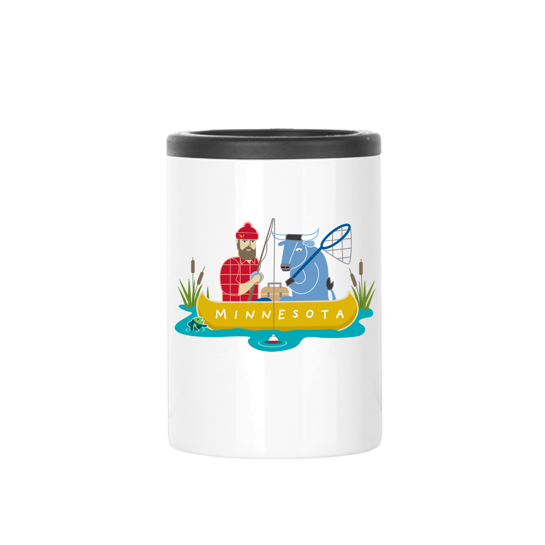Insulated Can Cooler | Fishing Paul Bunyan + Babe
