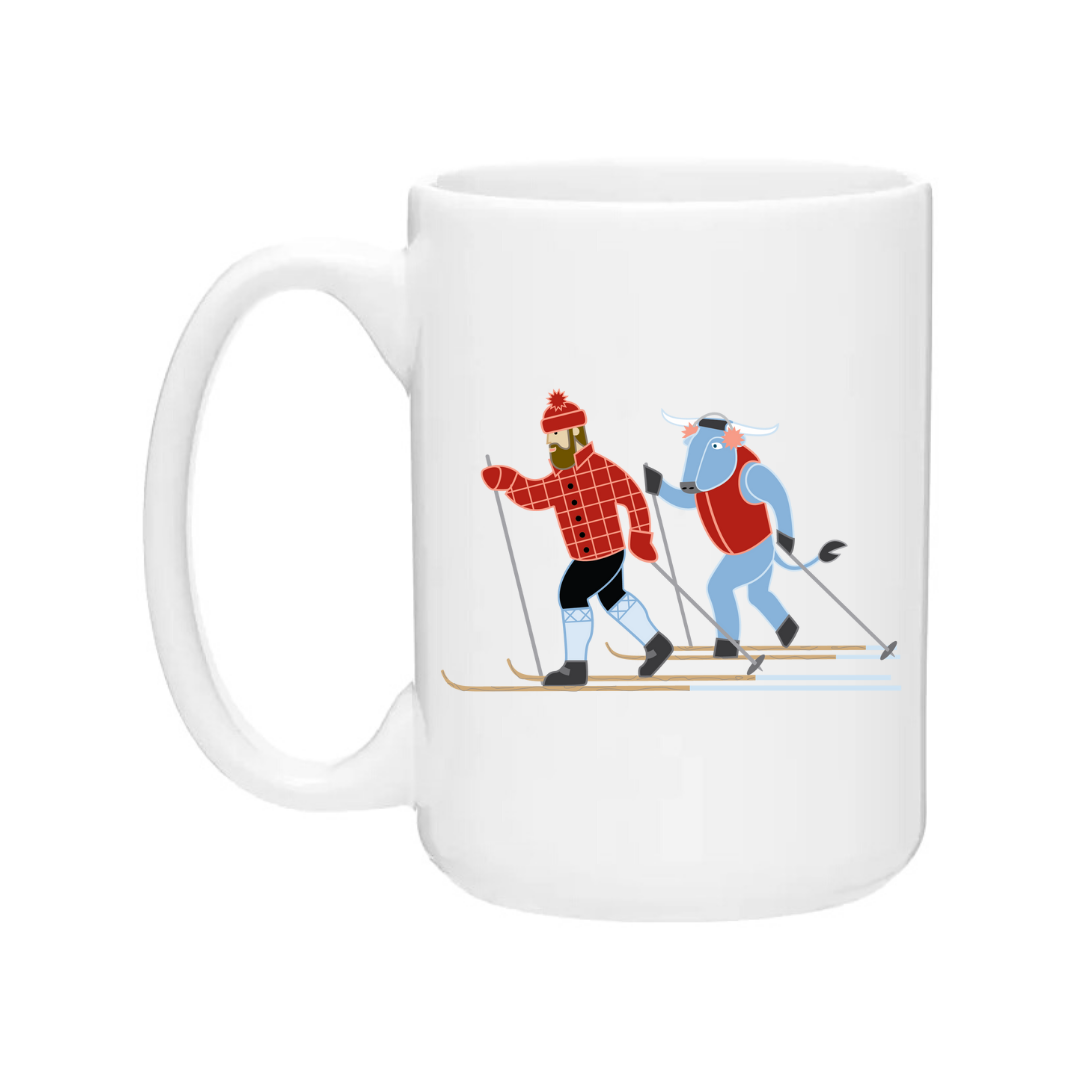Ceramic Coffee Mug | X-Country Ski Paul Bunyan + Babe