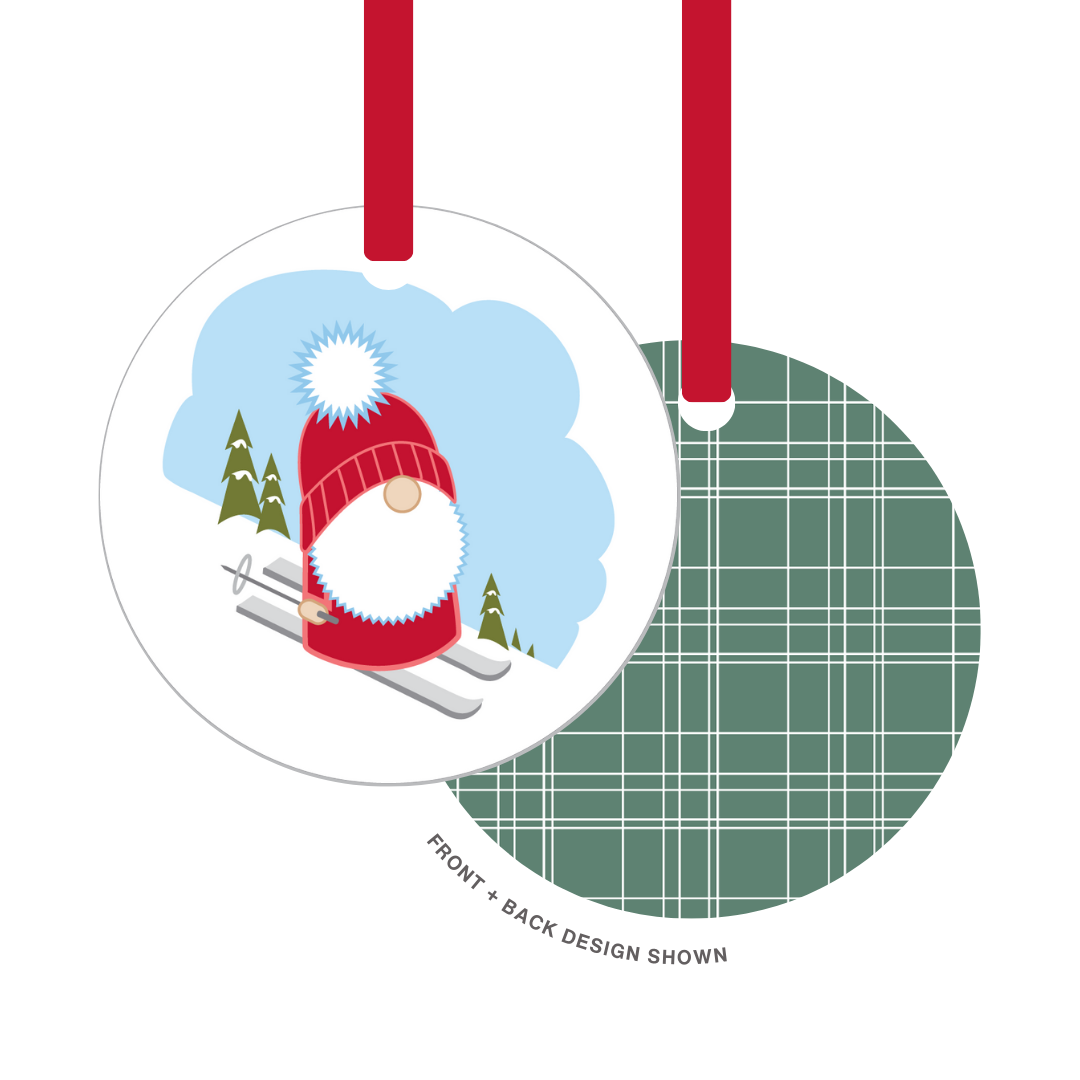 Metal Ornament | Skiing Gnome
