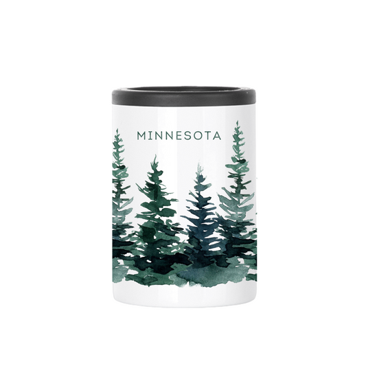 Insulated Can Cooler |  Watercolor Pines Wrap w/ MINNESOTA
