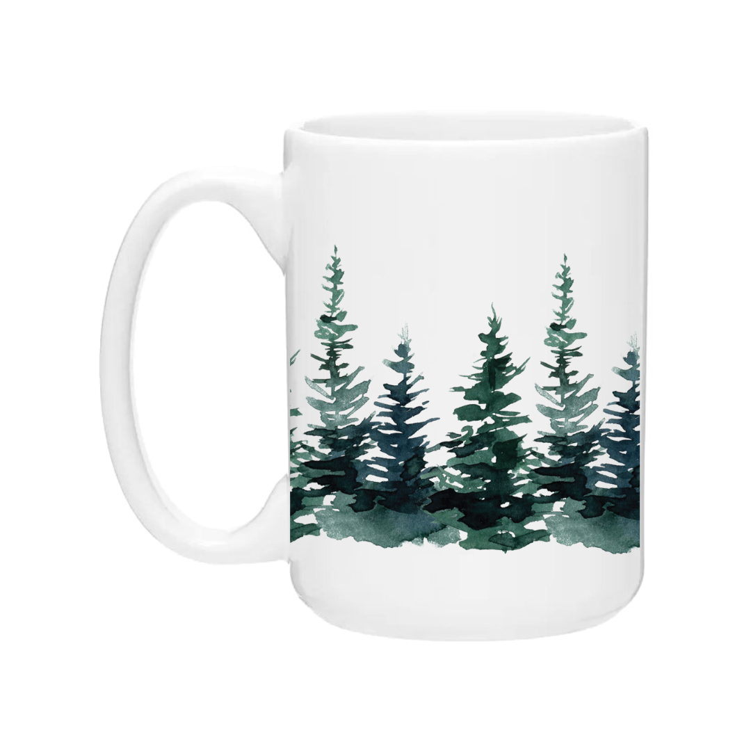 Ceramic Coffee Mug | Watercolor Pines