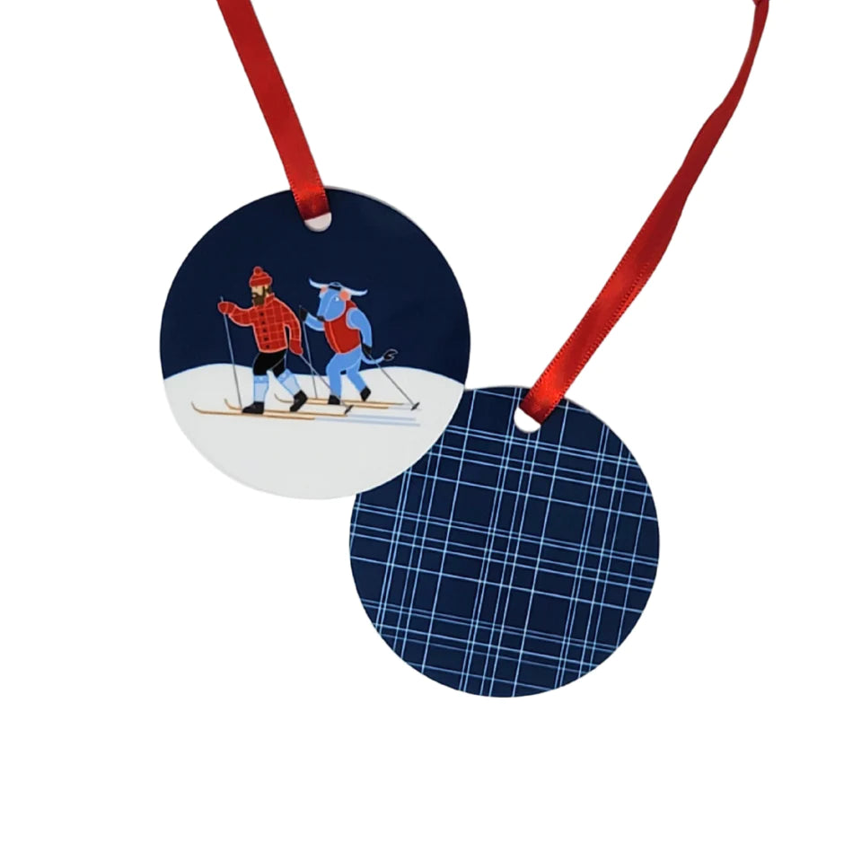 Metal Ornament | X-Country Ski Paul Bunyan + Babe