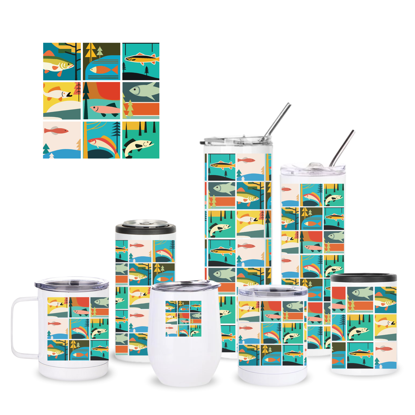TAALLA Fish Collage Insulated Drinkware