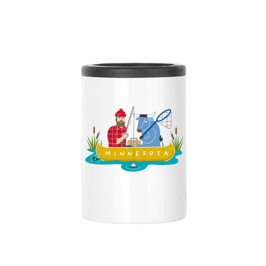 Insulated Can Cooler | Fishing Paul Bunyan + Babe