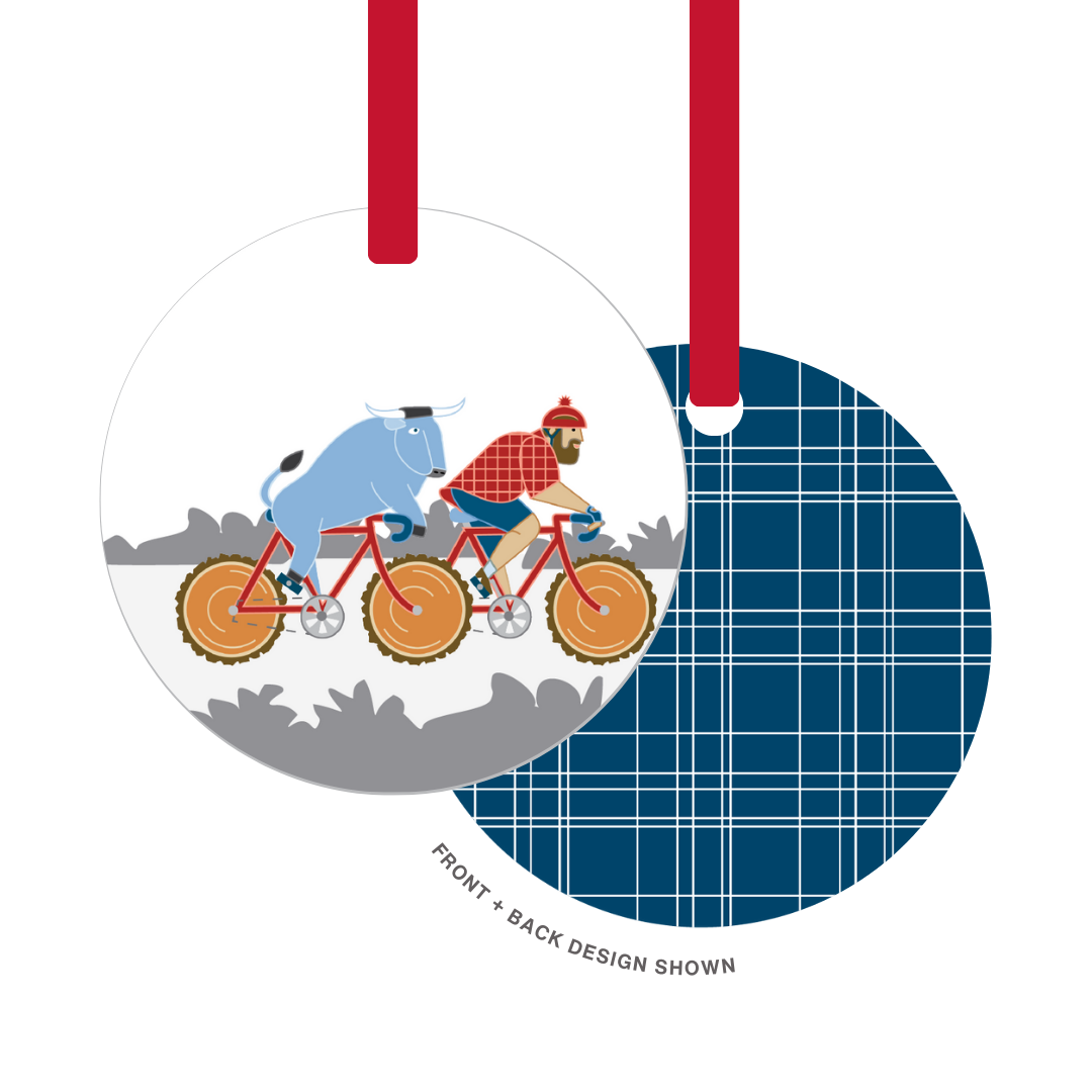 Metal Ornament | Biking Paul Bunyan + Babe