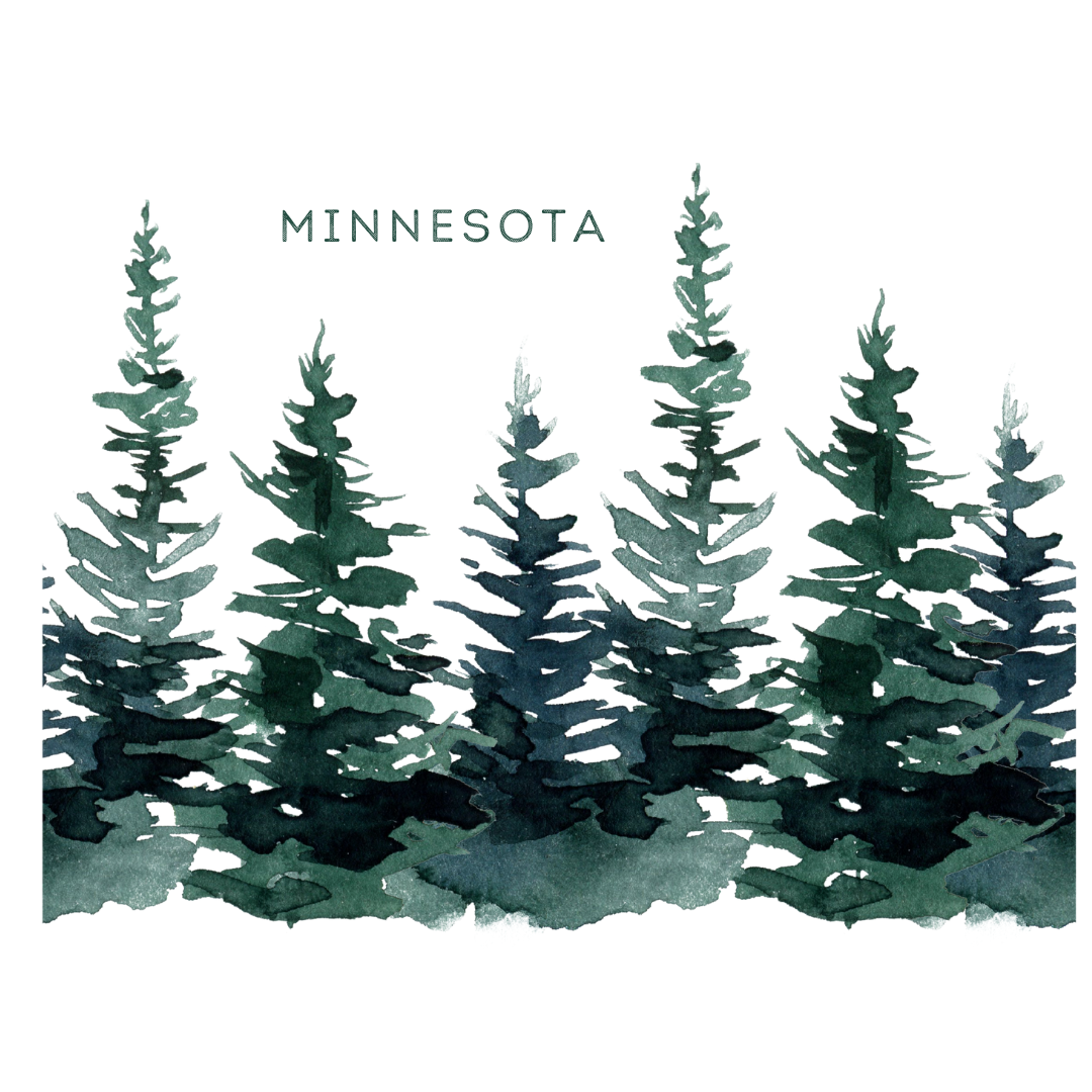 Insulated Skinny Cooler | Watercolor Pines Wrap w/ MINNESOTA