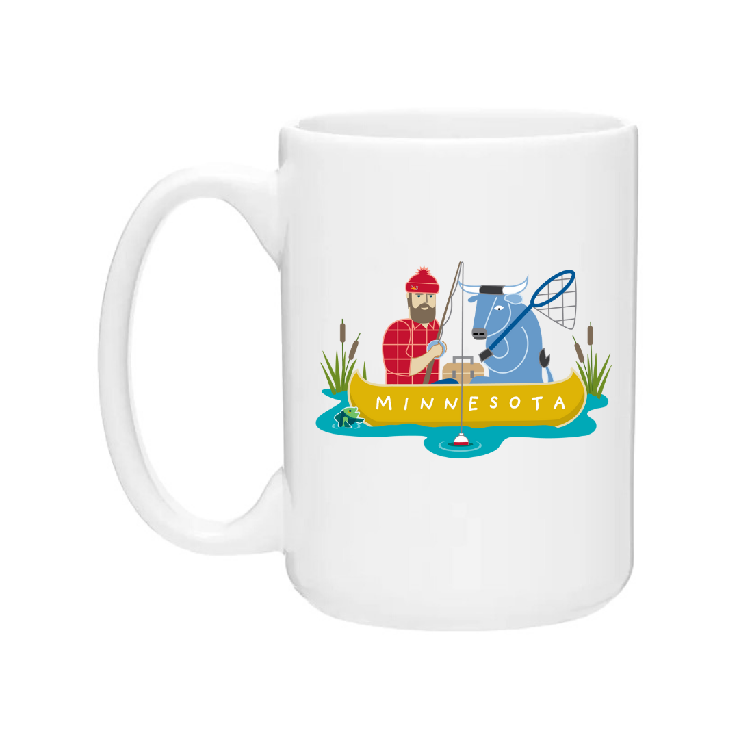 Ceramic Coffee Mugs | Fishing Paul Bunyan + Babe